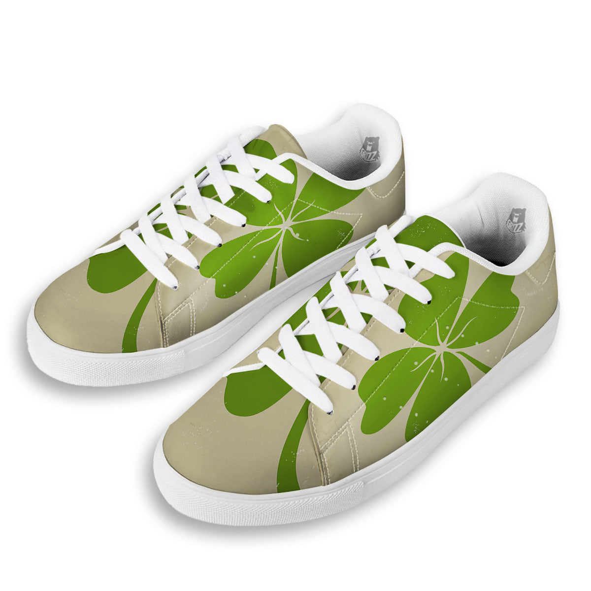 Four Leaf Clovers Irish Print White Low Top Sneakers-grizzshop