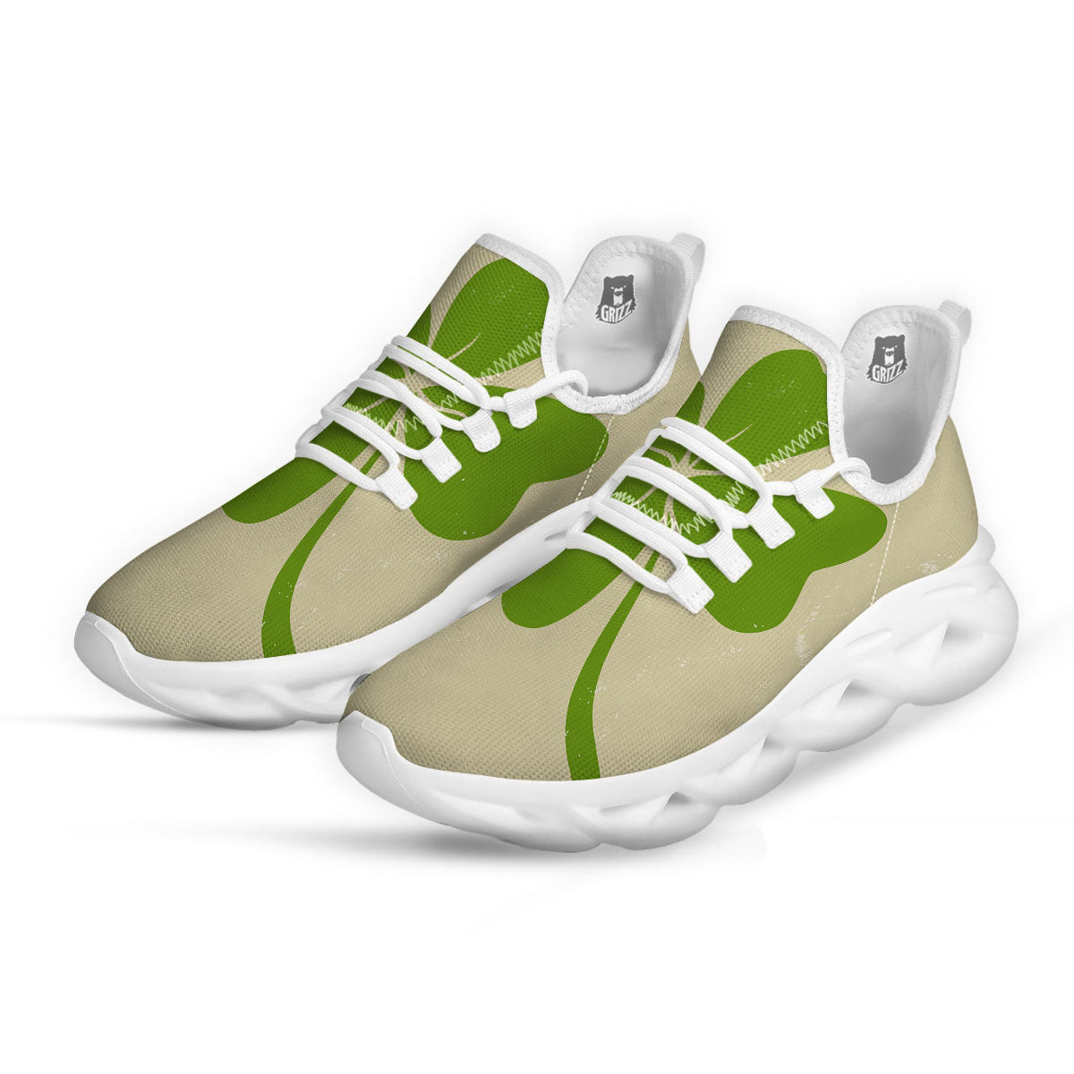 Four Leaf Clovers Irish Print White Running Shoes-grizzshop