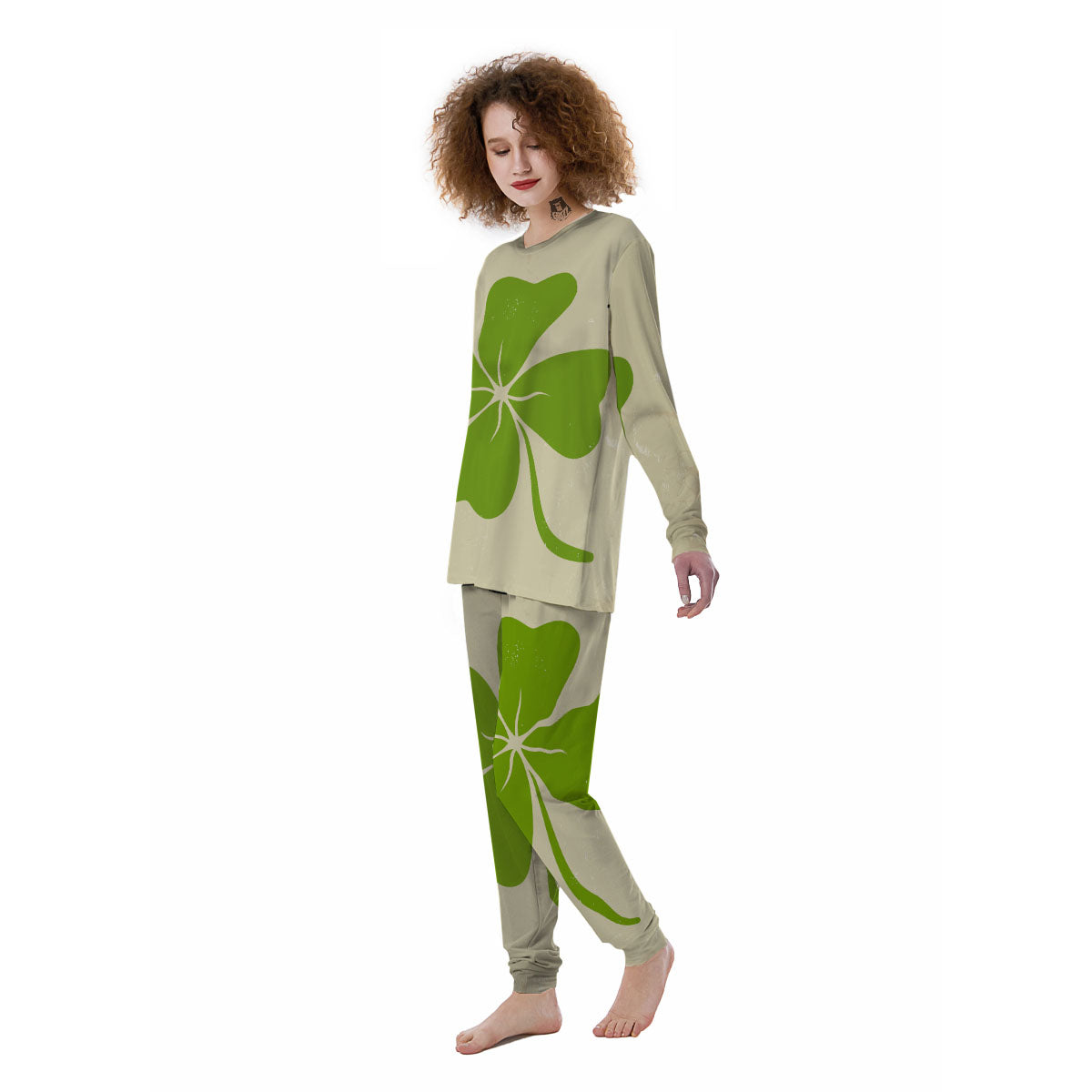 Four Leaf Clovers Irish Print Women's Pajamas-grizzshop