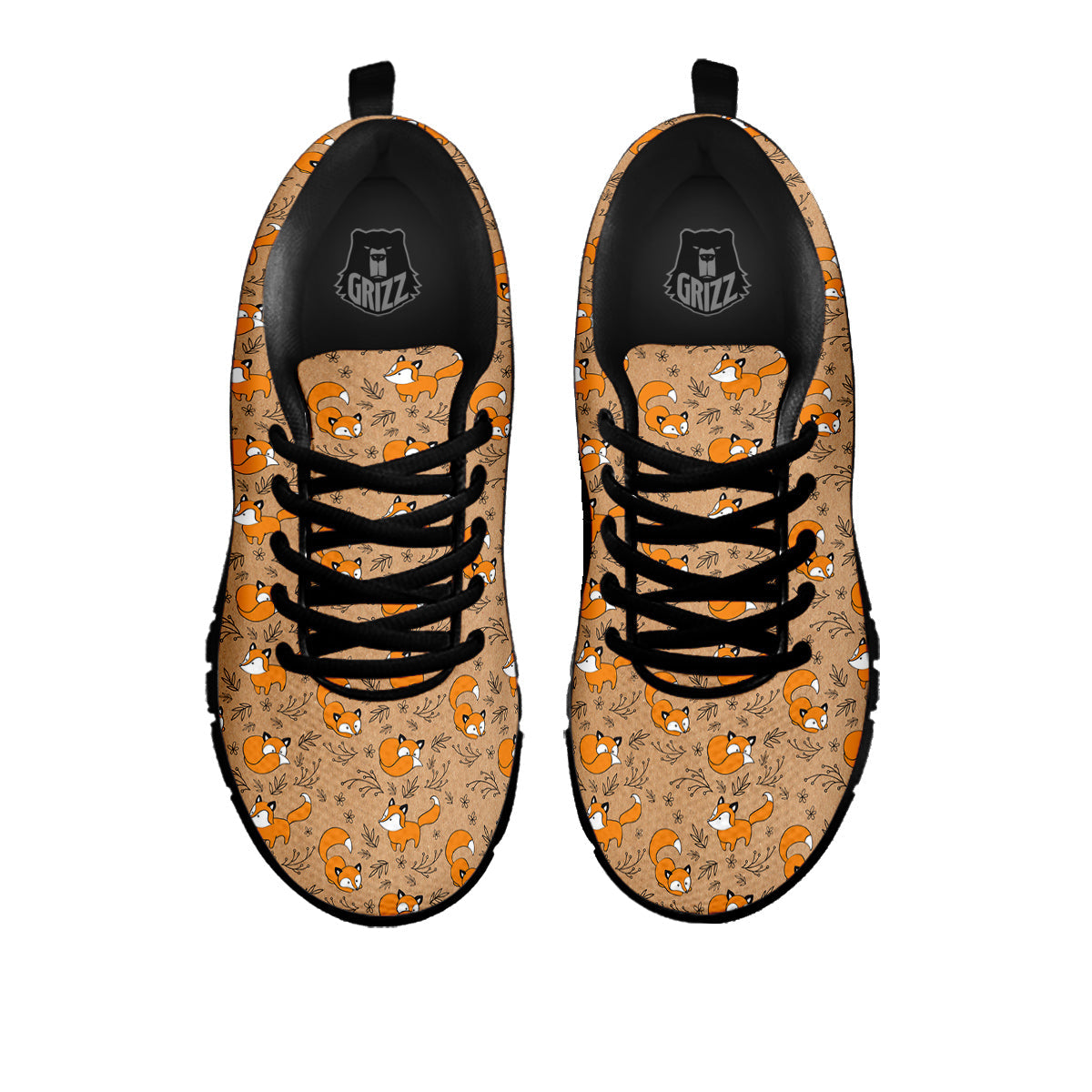 Fox Cartoon Print Pattern Black Sneaker-grizzshop