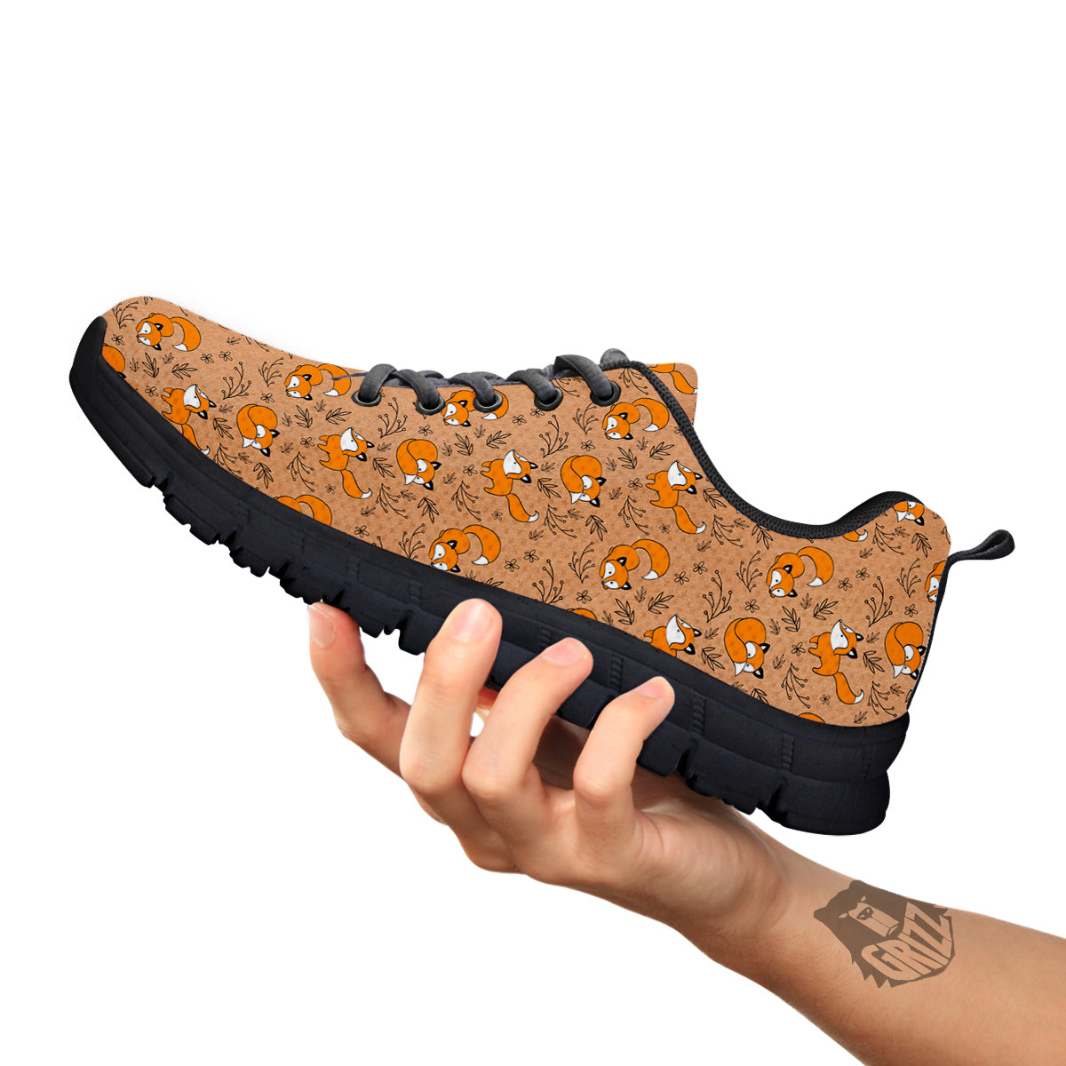 Fox Cartoon Print Pattern Black Sneaker-grizzshop