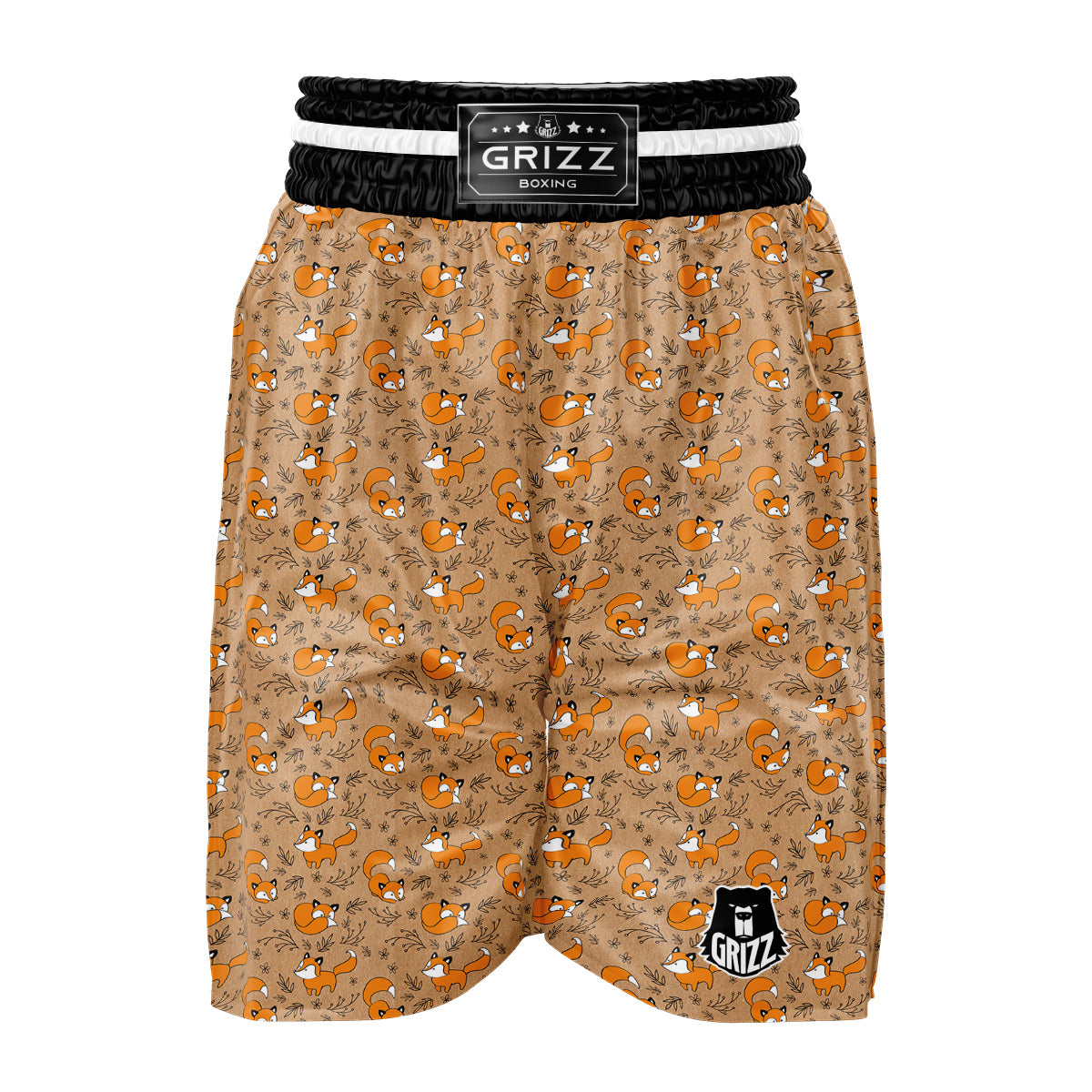 Fox Cartoon Print Pattern Boxing Shorts-grizzshop