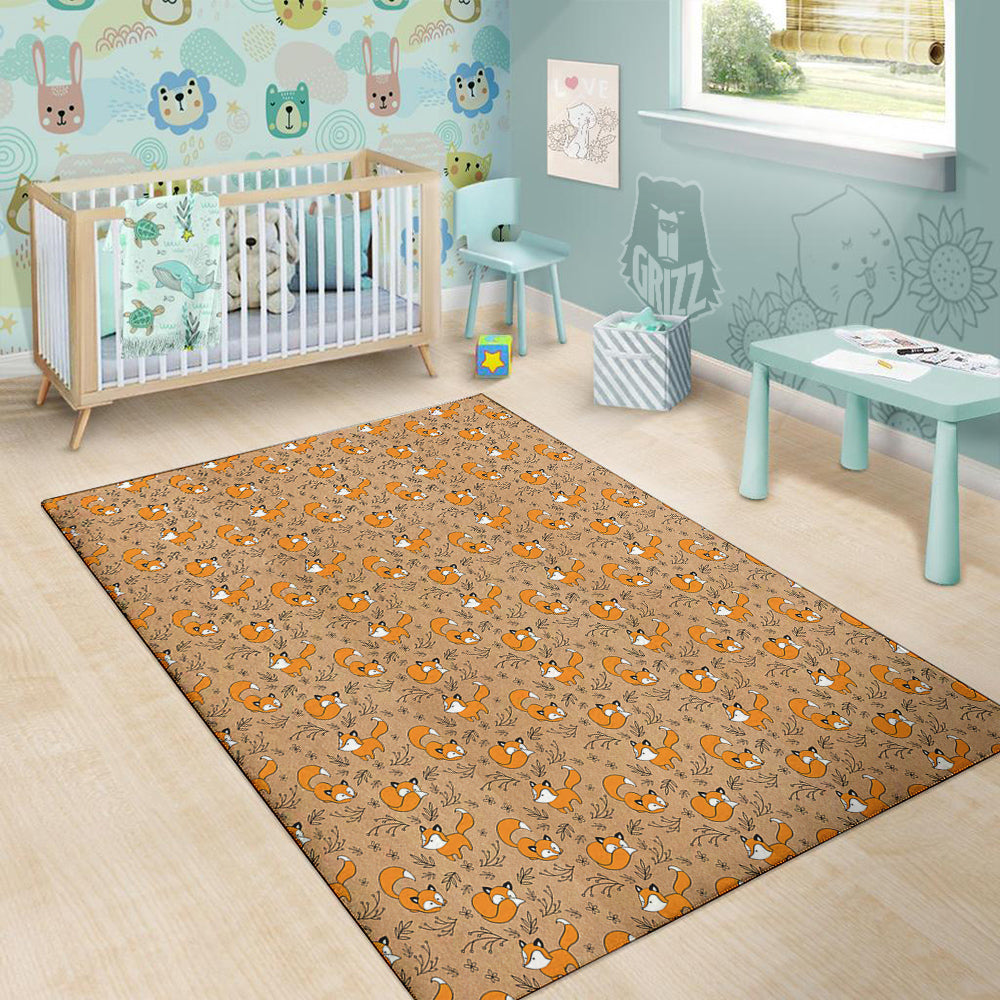 Fox Cartoon Print Pattern Floor Mat-grizzshop