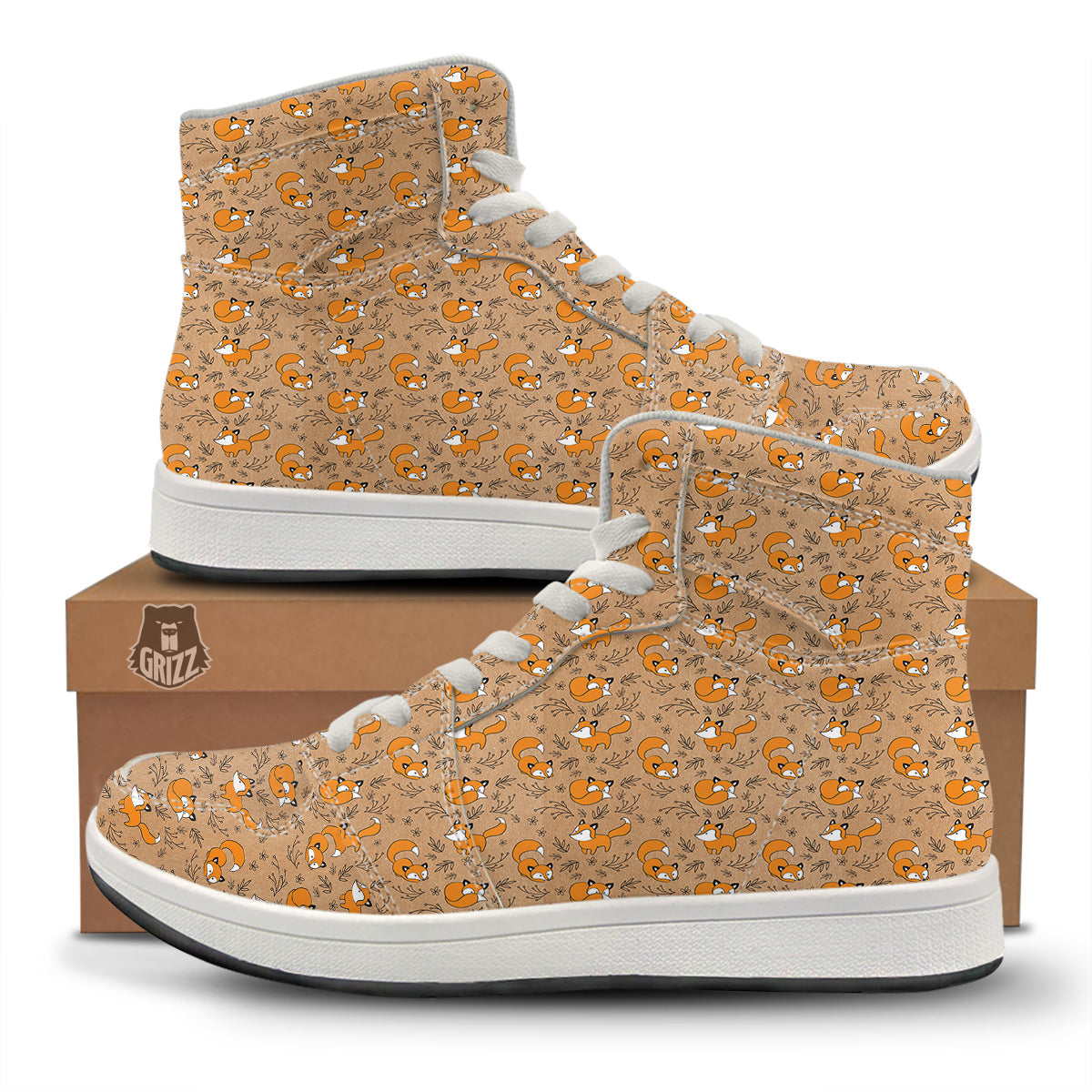 Fox Cartoon Print Pattern High Top Sneakers-grizzshop