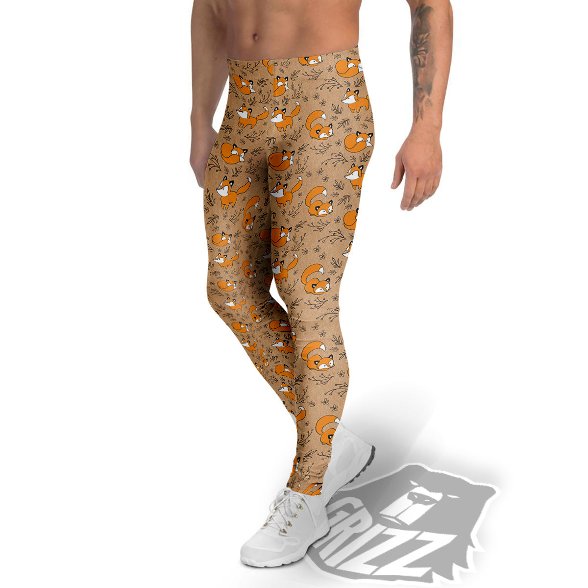 Fox Cartoon Print Pattern Men's Leggings-grizzshop