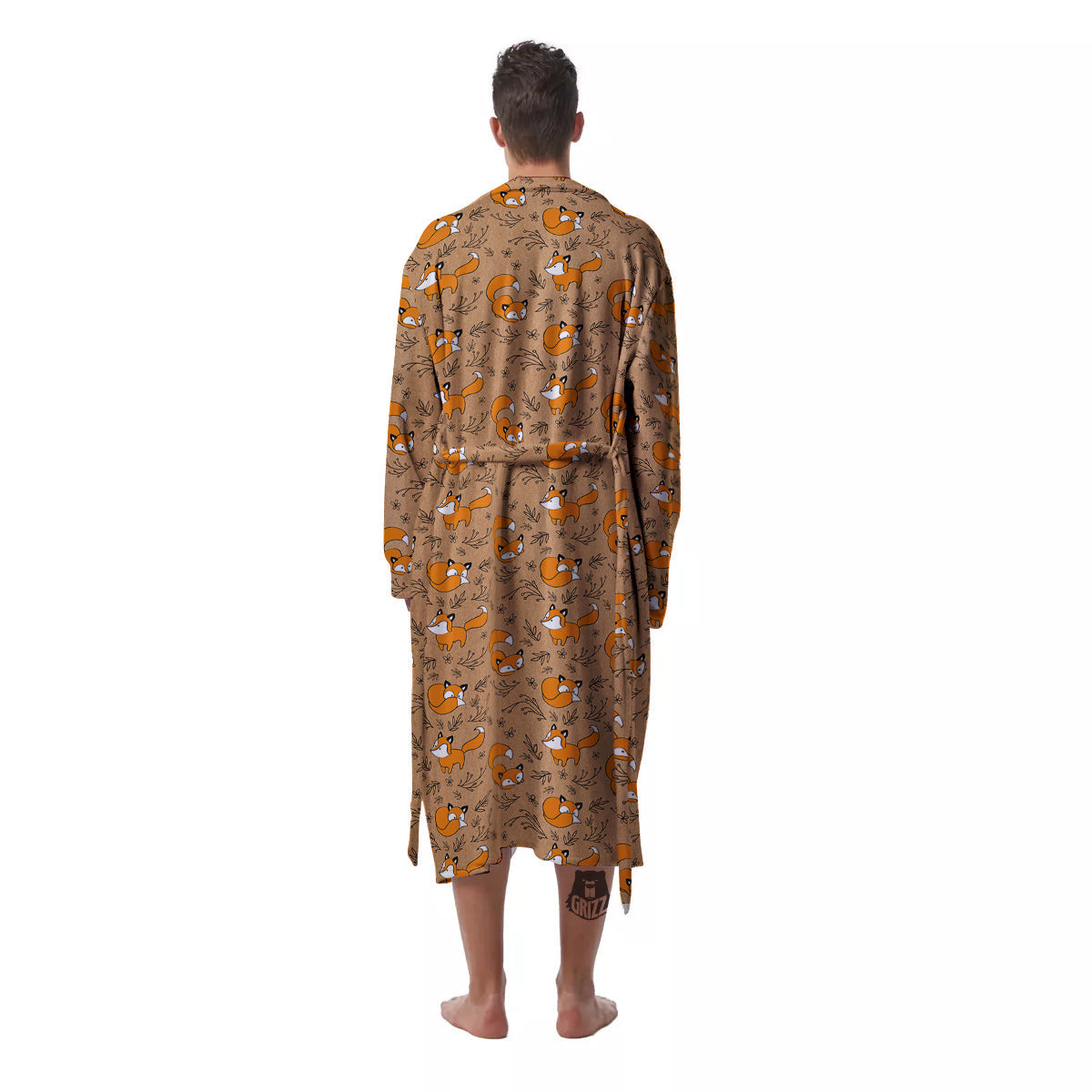 Fox Cartoon Print Pattern Men's Robe-grizzshop