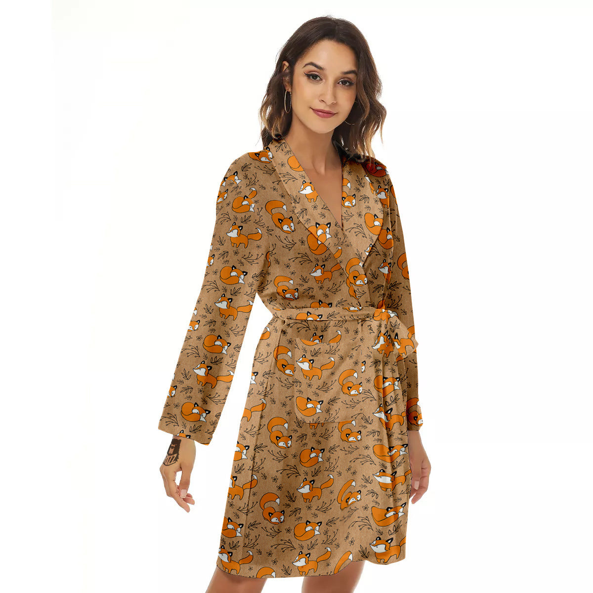 Fox Cartoon Print Pattern Women's Robe-grizzshop