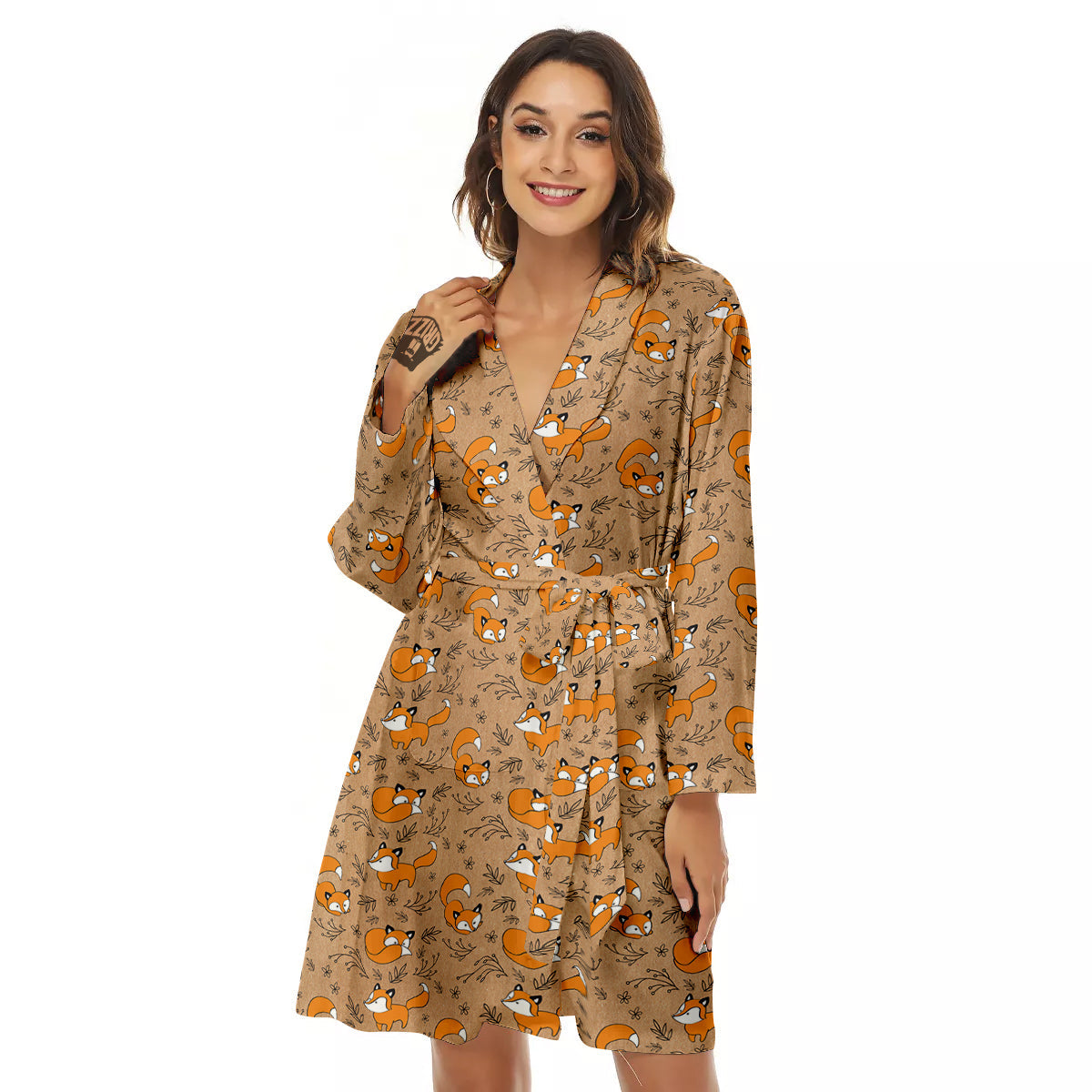 Fox Cartoon Print Pattern Women's Robe-grizzshop