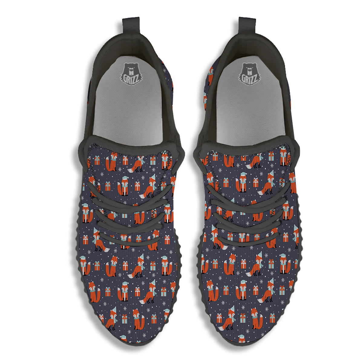 Fox Christmas Print Pattern Black Walking Shoes-grizzshop