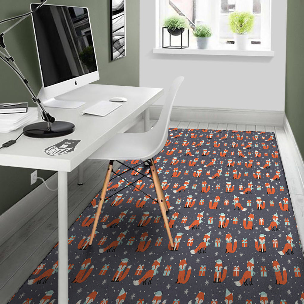 Fox Christmas Print Pattern Floor Mat-grizzshop