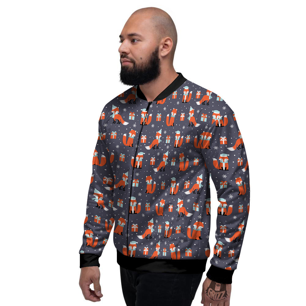Fox Christmas Print Pattern Men's Bomber Jacket-grizzshop