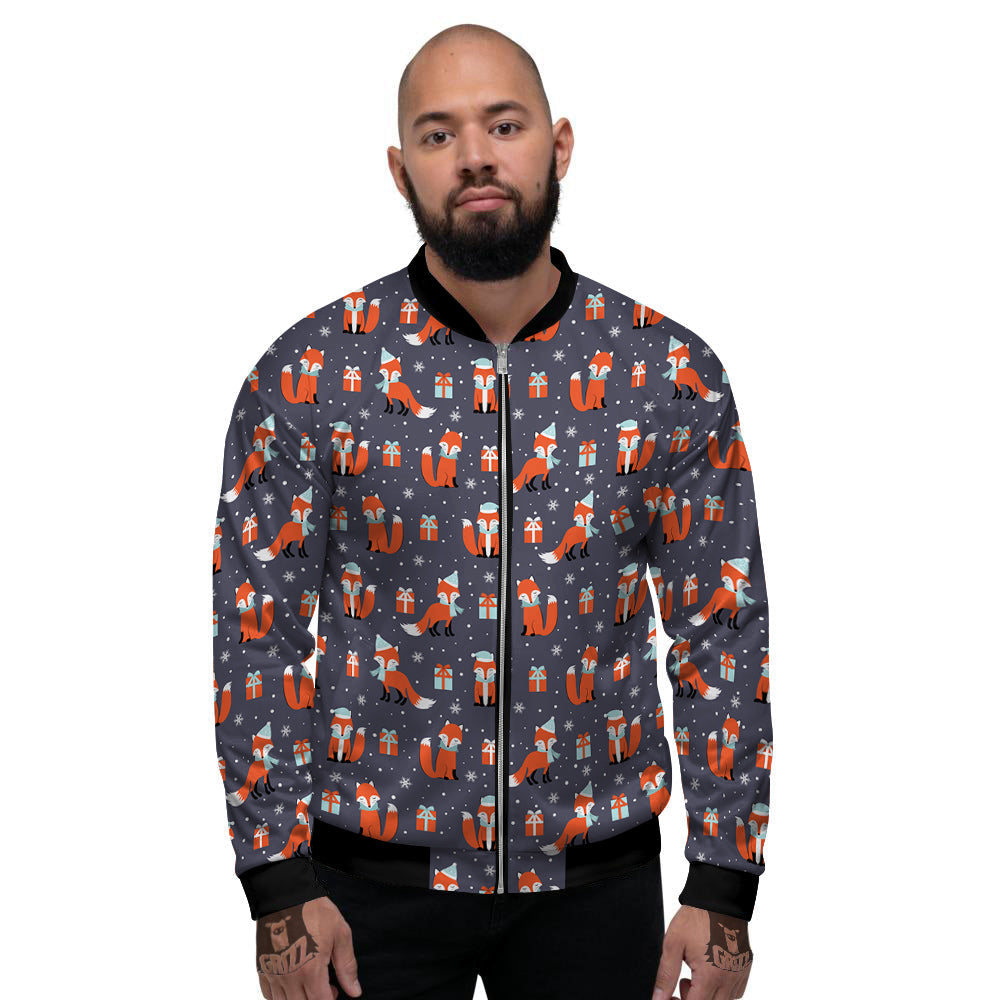 Fox Christmas Print Pattern Men's Bomber Jacket-grizzshop