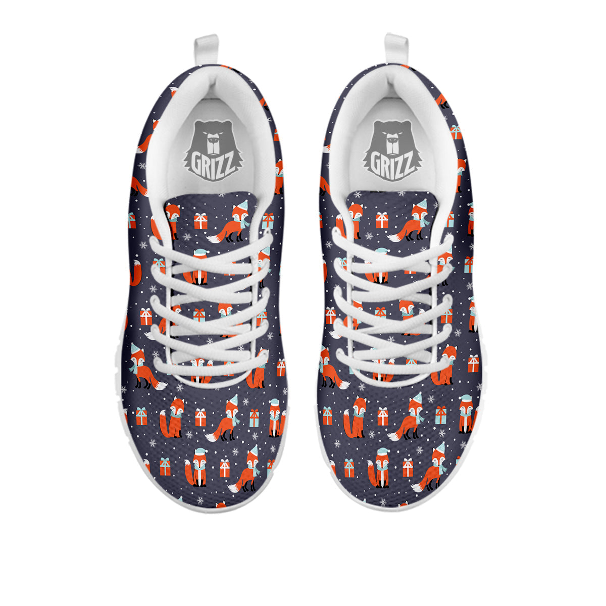 Fox Christmas Print Pattern White Sneaker-grizzshop