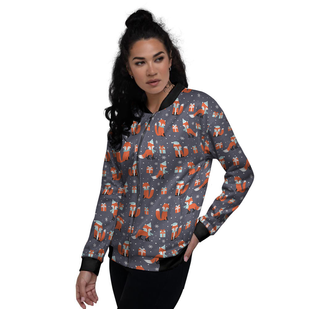 Fox Christmas Print Pattern Women's Bomber Jacket-grizzshop