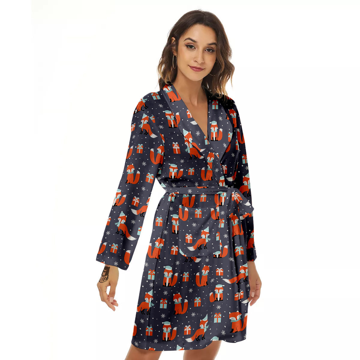 Fox Christmas Print Pattern Women's Robe-grizzshop
