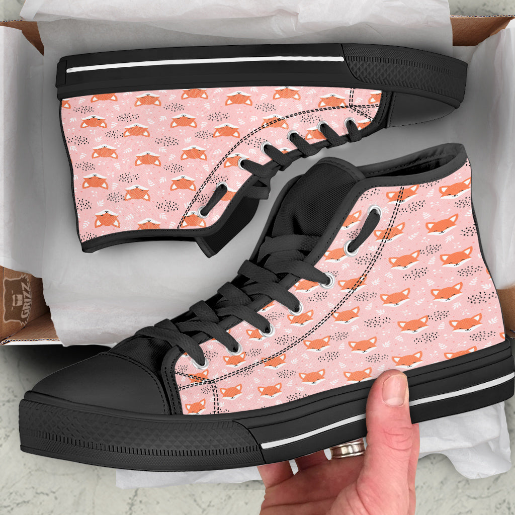 Fox Cute Print Pattern Black High Top Shoes-grizzshop