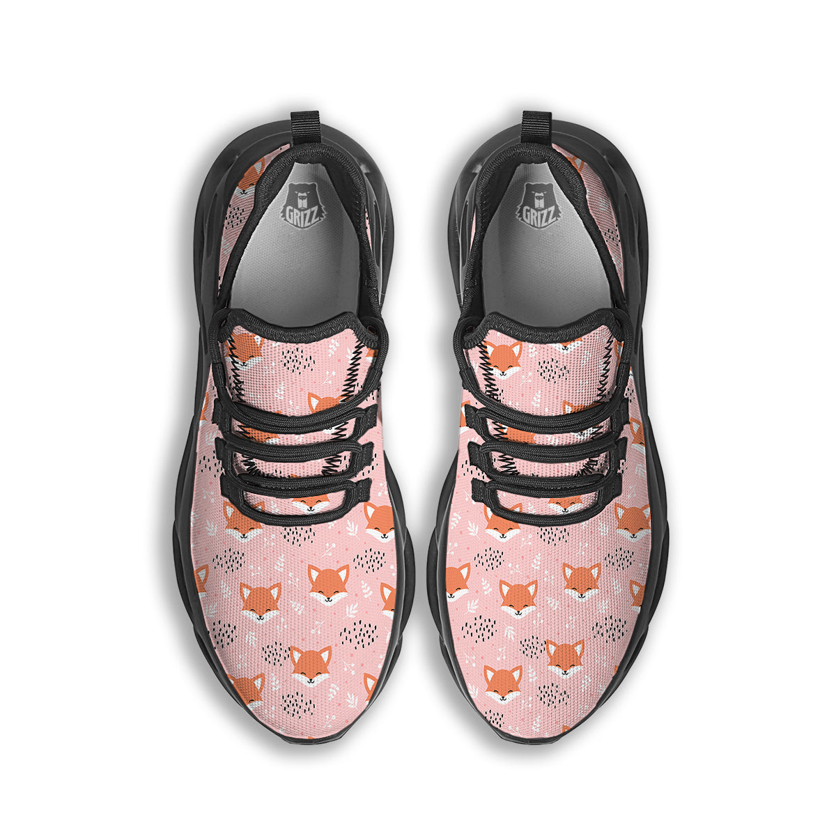 Fox Cute Print Pattern Black Running Shoes-grizzshop