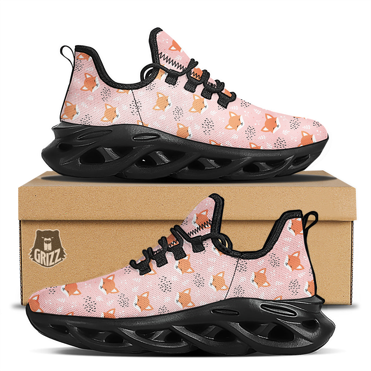 Fox Cute Print Pattern Black Running Shoes-grizzshop