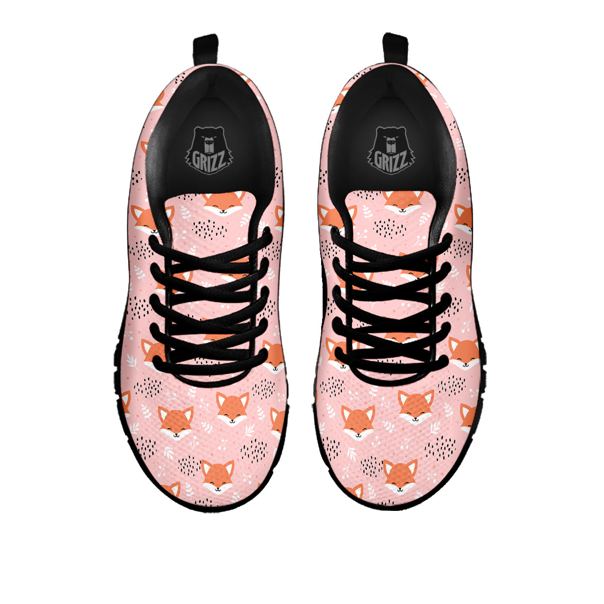 Fox Cute Print Pattern Black Sneaker-grizzshop