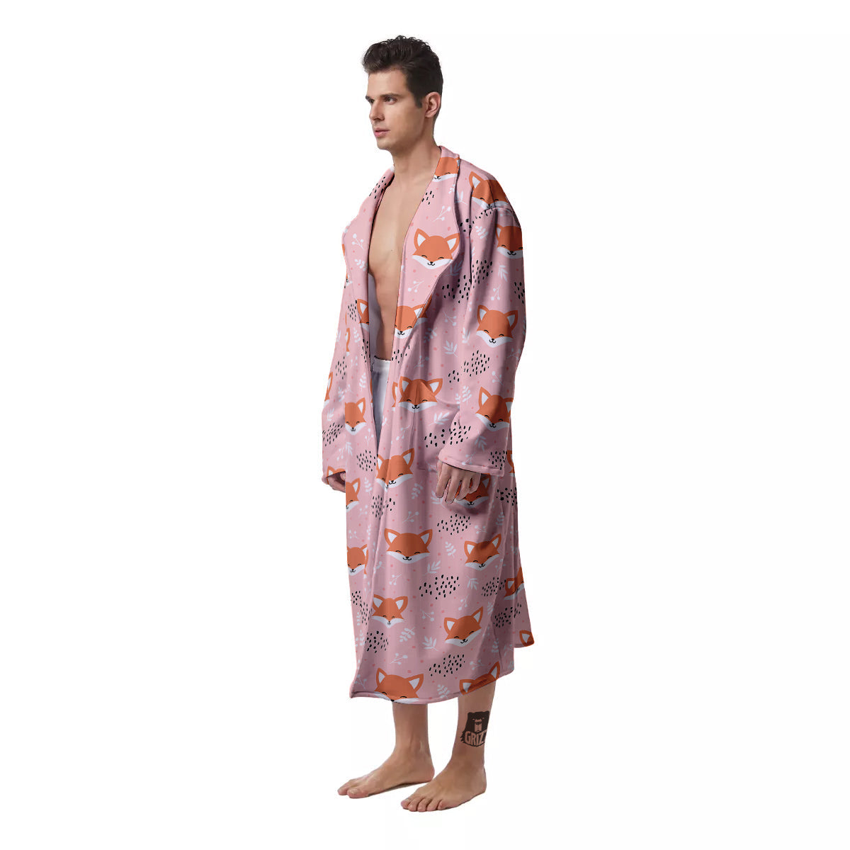 Fox Cute Print Pattern Men's Robe-grizzshop
