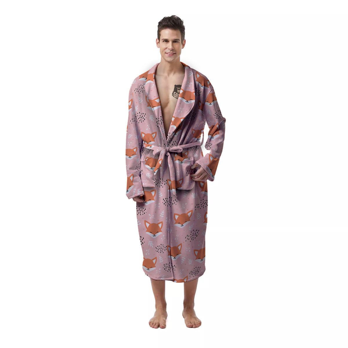 Fox Cute Print Pattern Men's Robe-grizzshop
