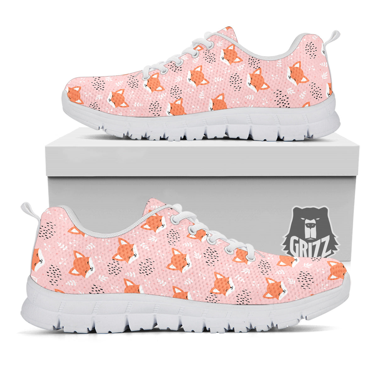 Fox Cute Print Pattern White Sneaker-grizzshop