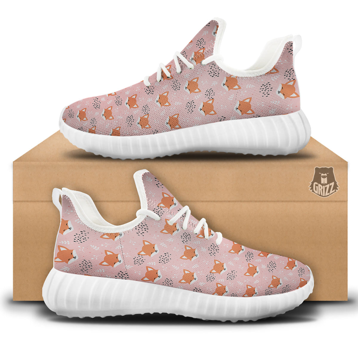 Fox Cute Print Pattern White Walking Shoes-grizzshop
