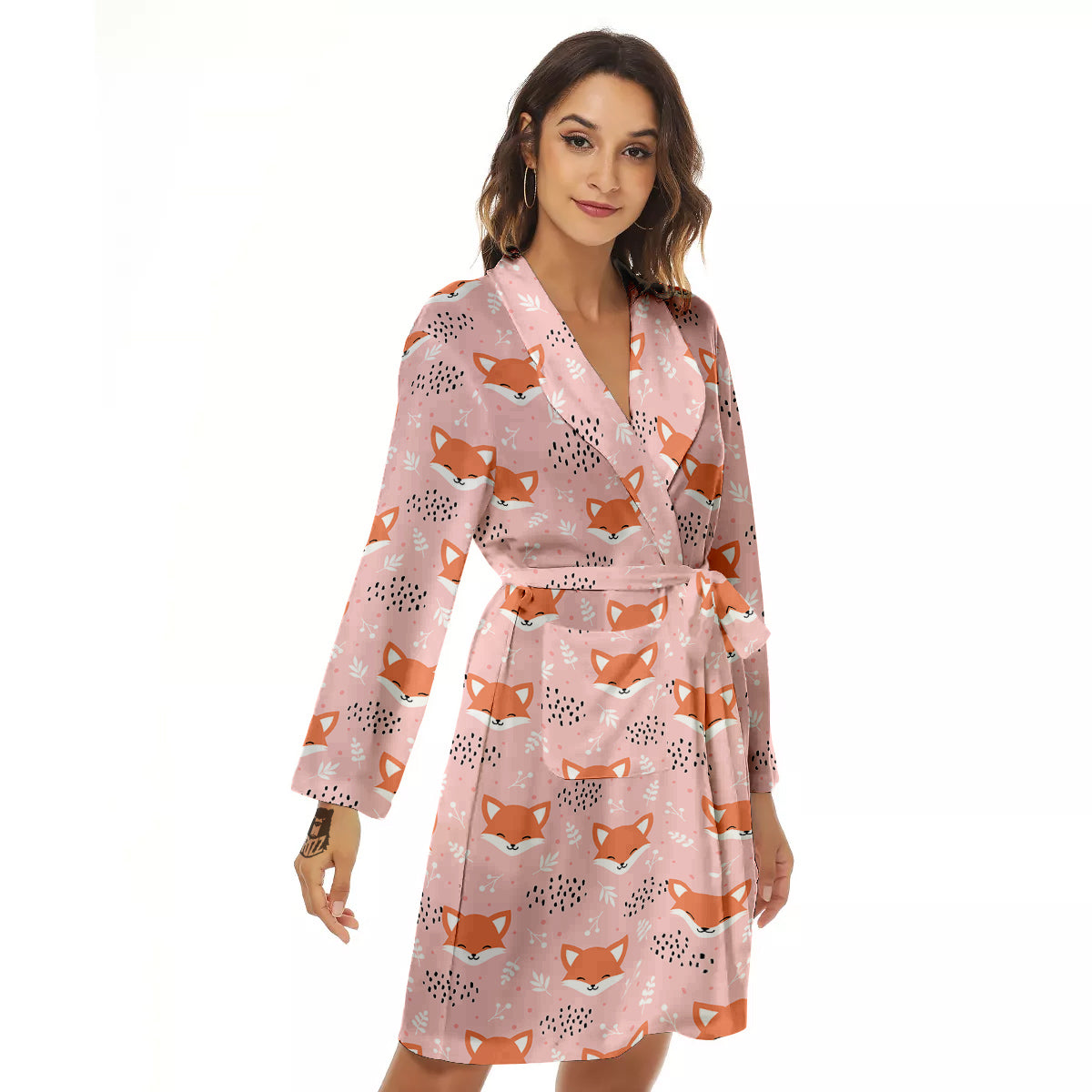 Fox Cute Print Pattern Women's Robe-grizzshop