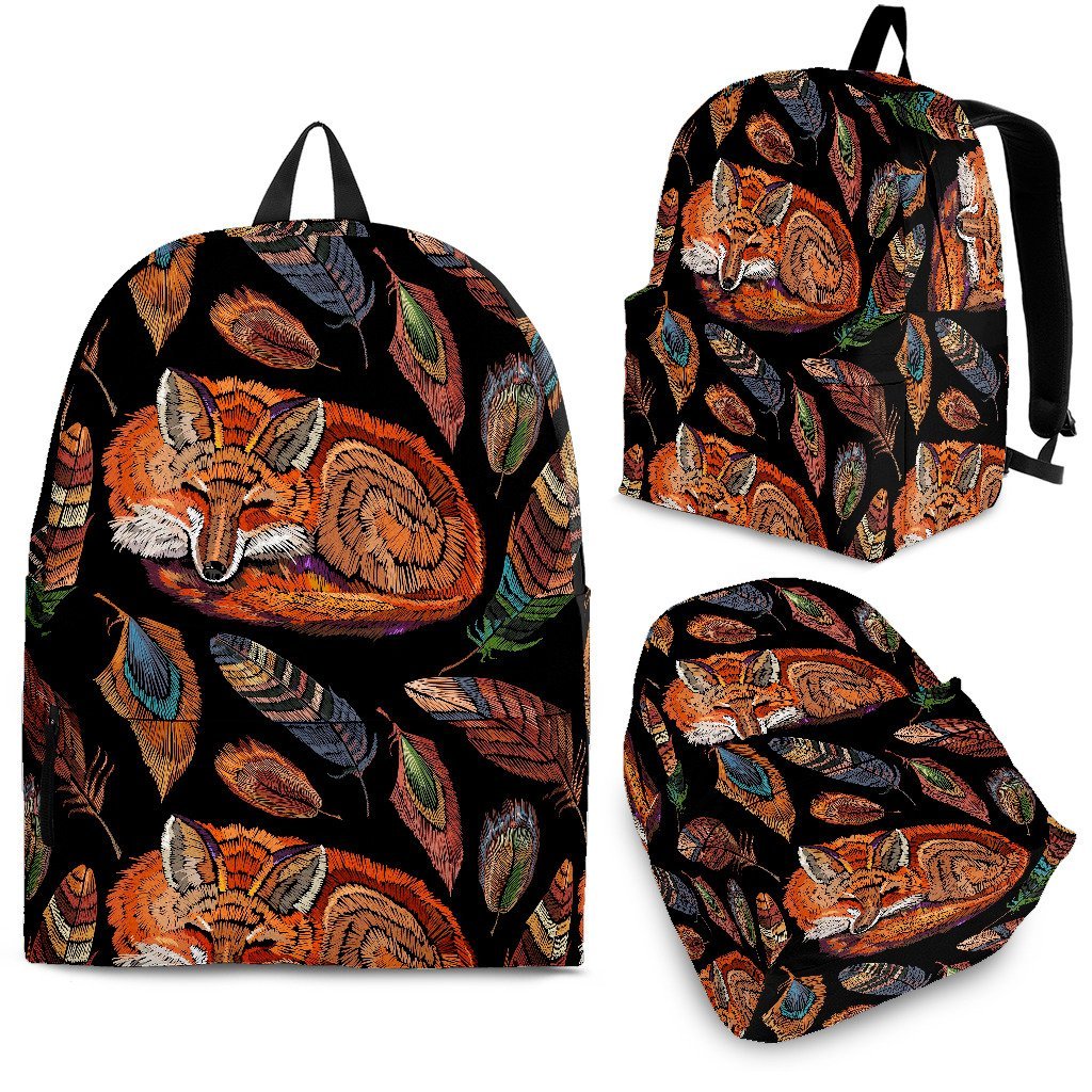 Fox Feather Pattern Print Backpack-grizzshop