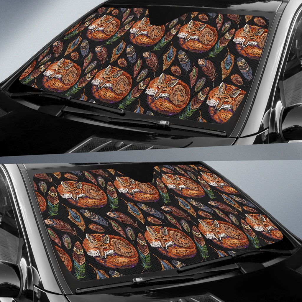 Fox Feather Pattern Print Car Sun Shade-grizzshop