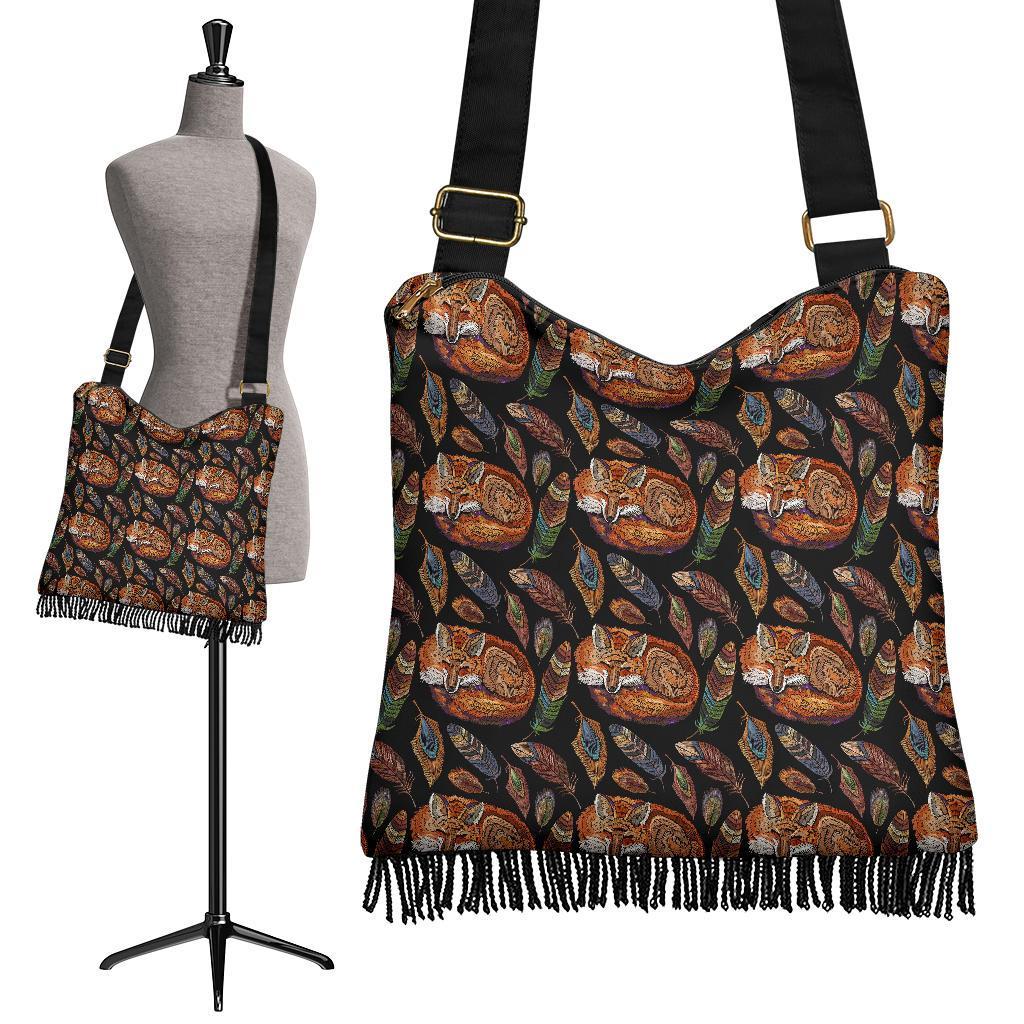 Fox Feather Pattern Print Crossbody Bags-grizzshop