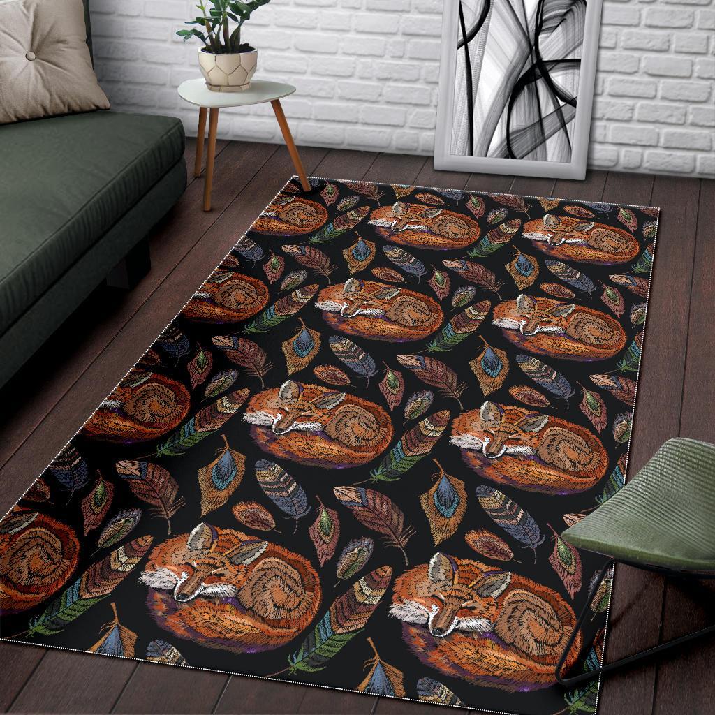 Fox Feather Pattern Print Floor Mat-grizzshop