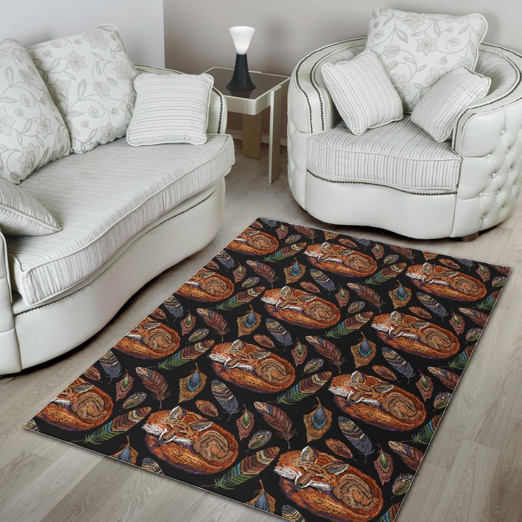 Fox Feather Pattern Print Floor Mat-grizzshop