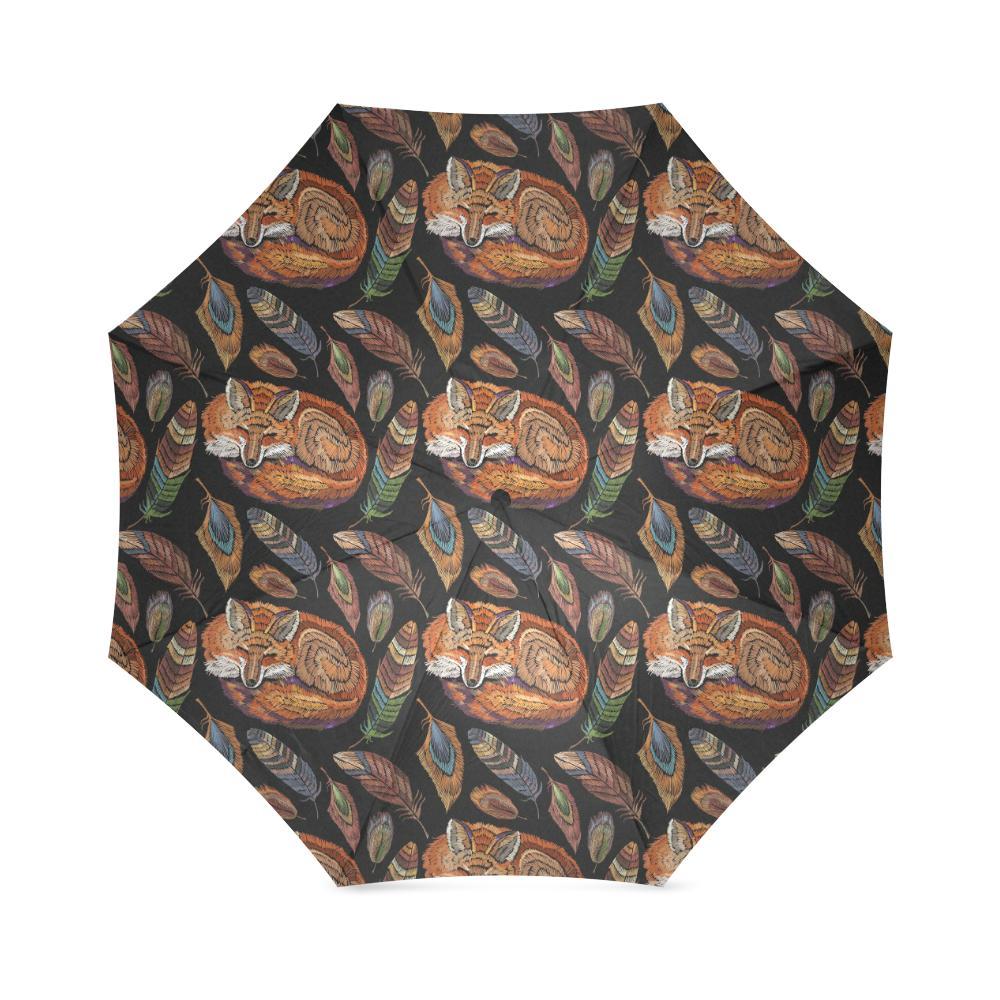 Fox Feather Pattern Print Foldable Umbrella-grizzshop