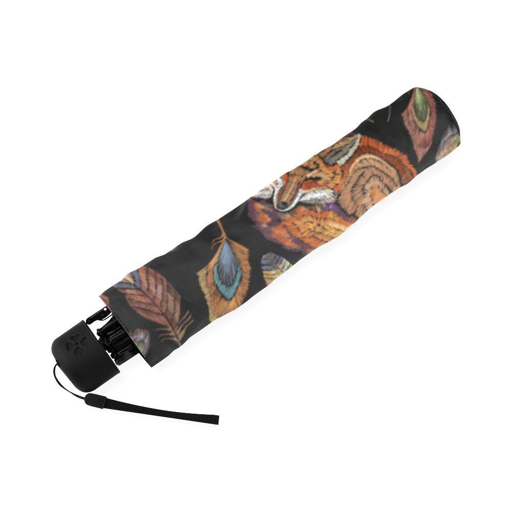 Fox Feather Pattern Print Foldable Umbrella-grizzshop