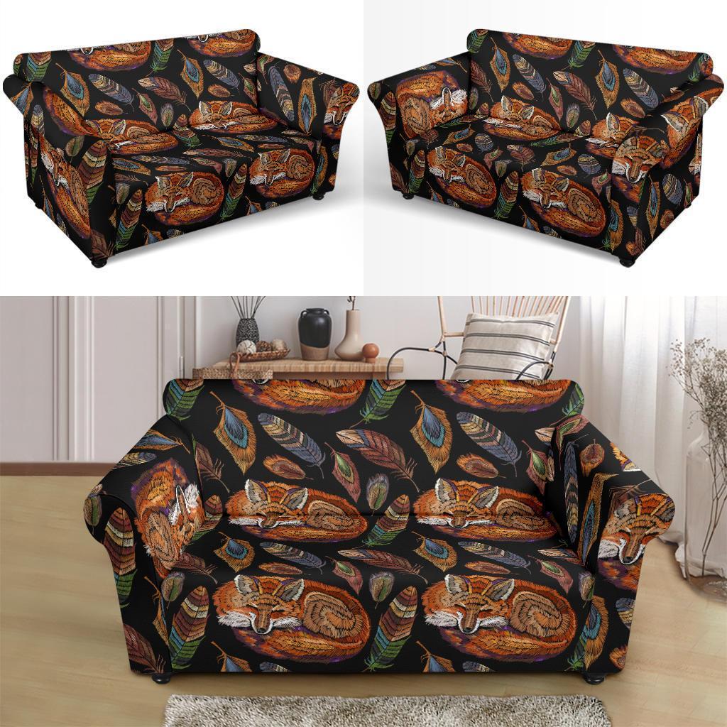 Fox Feather Pattern Print Loveseat Cover-grizzshop