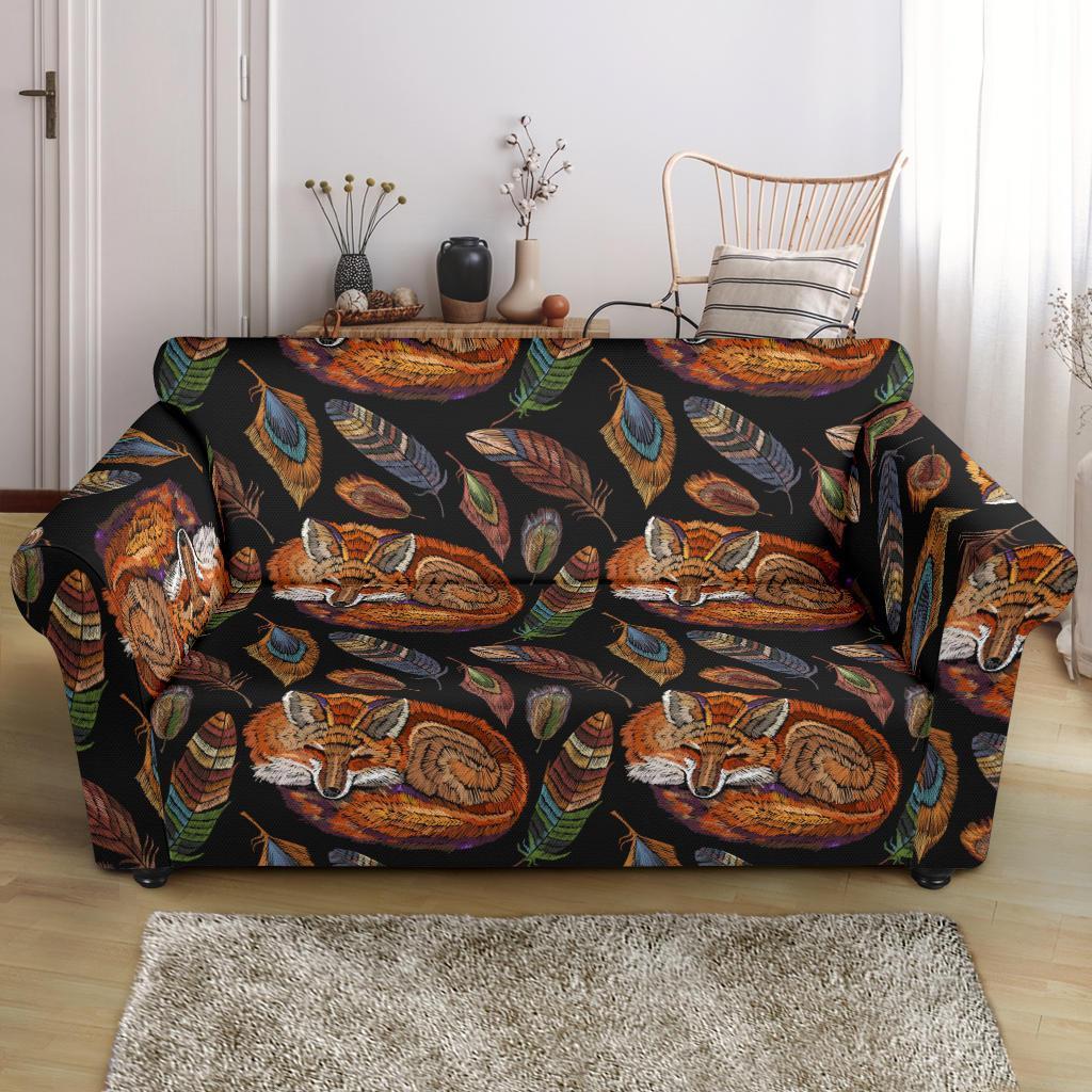 Fox Feather Pattern Print Loveseat Cover-grizzshop