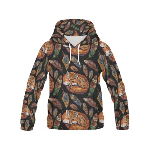 Fox Feather Pattern Print Men Pullover Hoodie-grizzshop