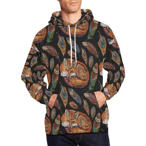 Fox Feather Pattern Print Men Pullover Hoodie-grizzshop