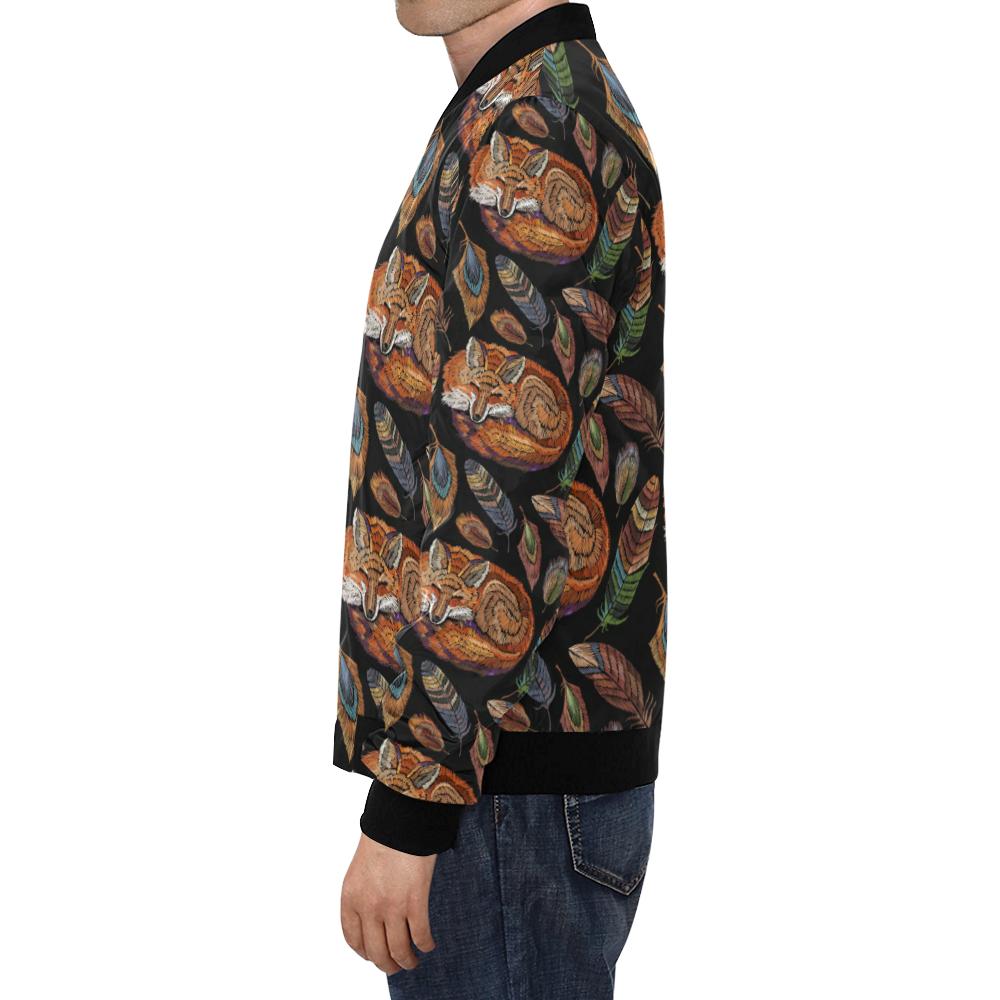 Fox Feather Pattern Print Men's Bomber Jacket-grizzshop