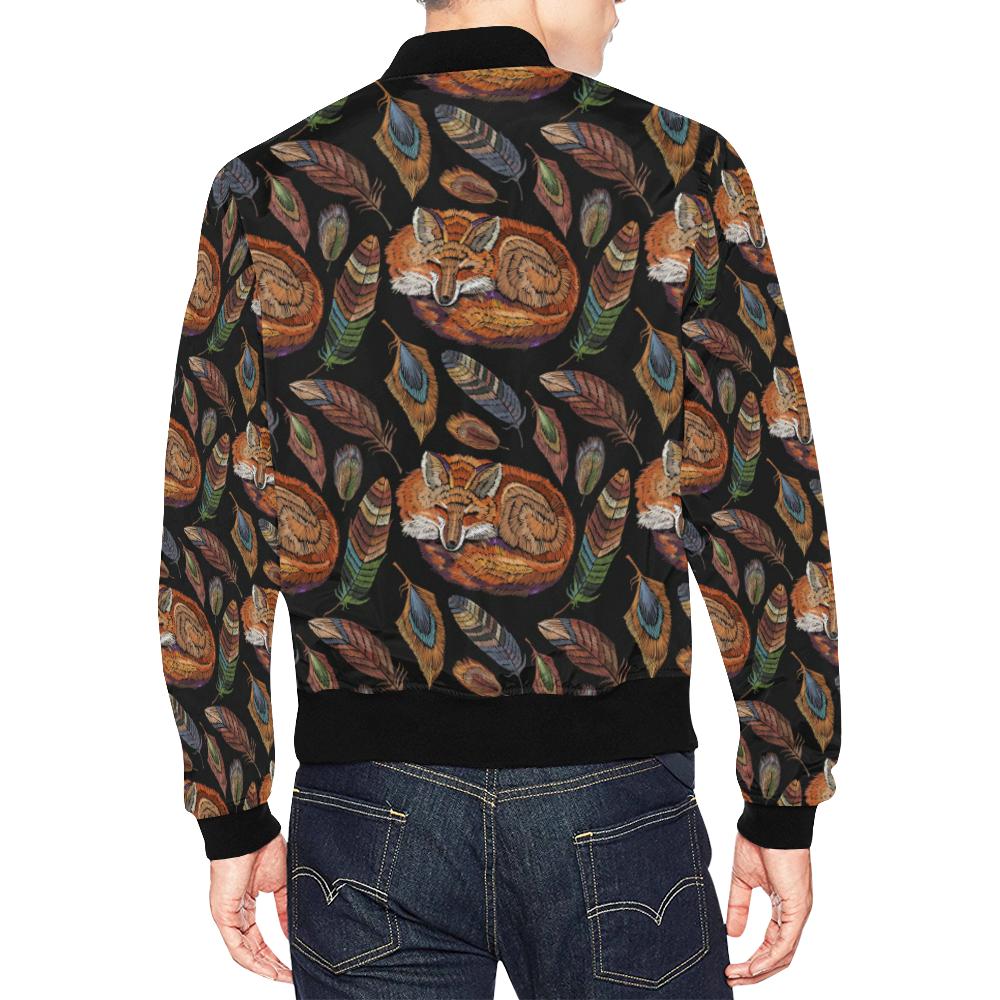 Fox Feather Pattern Print Men's Bomber Jacket-grizzshop