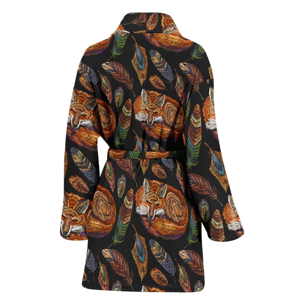 Fox Feather Pattern Print Women Long Robe-grizzshop