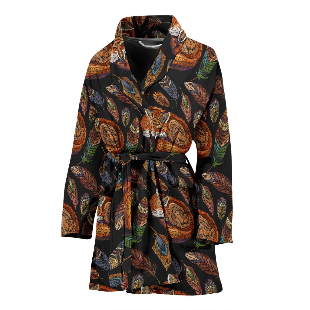 Fox Feather Pattern Print Women Long Robe-grizzshop