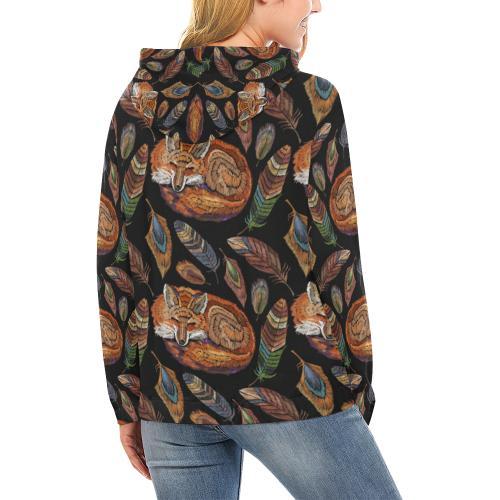 Fox Feather Pattern Print Women Pullover Hoodie-grizzshop