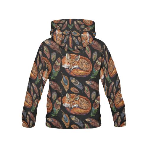 Fox Feather Pattern Print Women Pullover Hoodie-grizzshop