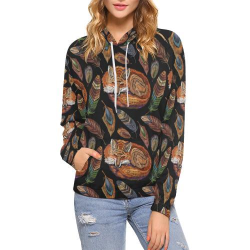 Fox Feather Pattern Print Women Pullover Hoodie-grizzshop