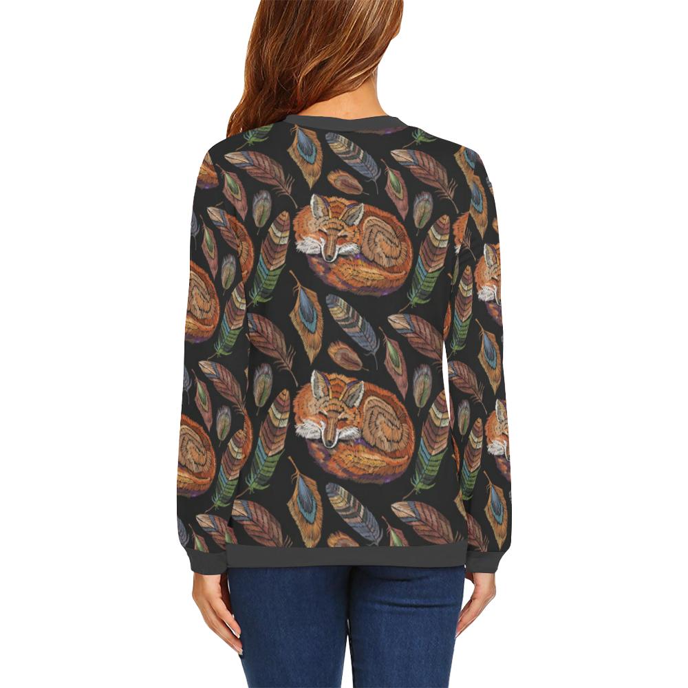 Fox Feather Pattern Print Women's Sweatshirt-grizzshop