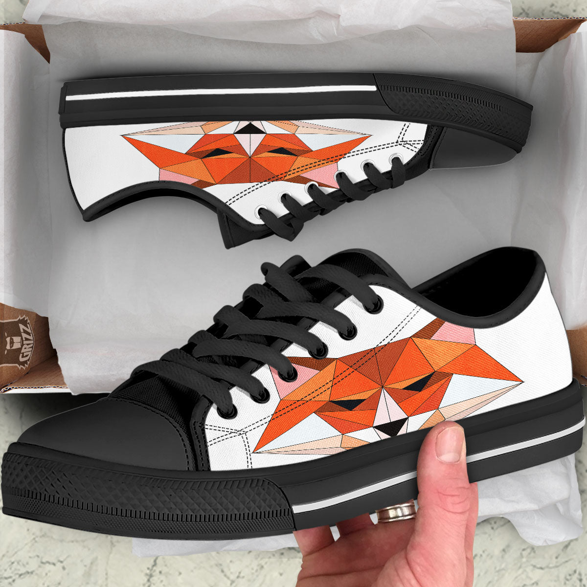 Fox Geometric Print Black Low Top Shoes-grizzshop