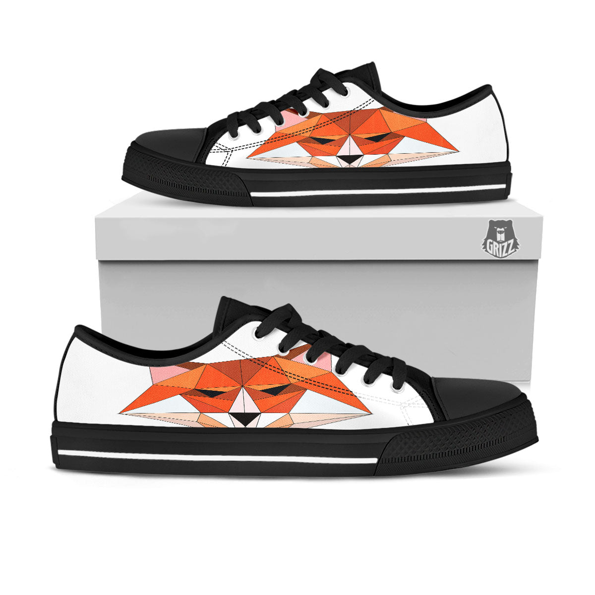 Fox Geometric Print Black Low Top Shoes-grizzshop
