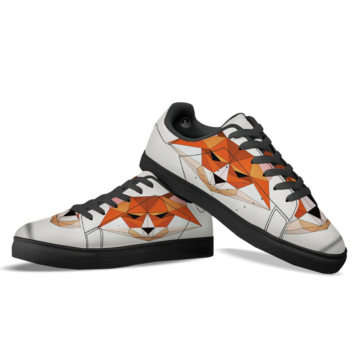 Fox Geometric Print Black Low Top Sneakers-grizzshop